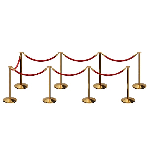 Montour Line Stanchion Post and Rope Kit Pol.Brass, 8 Flat Top 7 Red Rope C-Kit-8-PB-FL-7-PVR-RD-PB